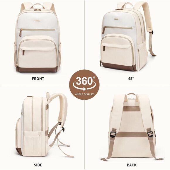 Women Apricot-Beige Computer Bag Casual Fits 16 Inch College Travel Backpacks - Picture 8 of 9